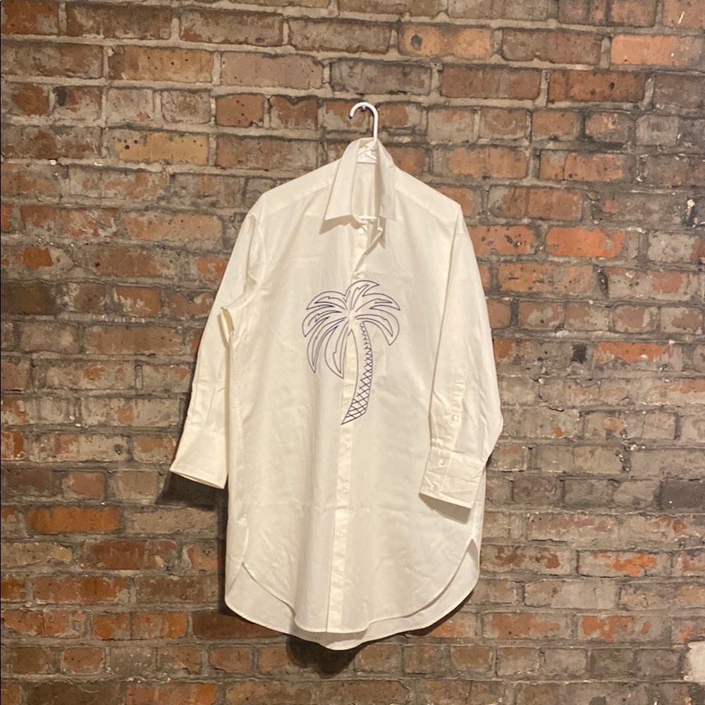 Palm Angels White Button Down Shirt with Palm Design. French Size 36.